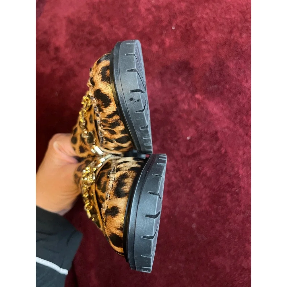 Guess‎ Leopard Print Chain Charm Lug Sole Loafers Womens 6.5M Brown Black